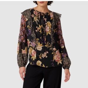 Ralph Lauren‎ Women's Floral Ruffle-Trim Georgette Shirt NWT MSRP $165 SIZE XL